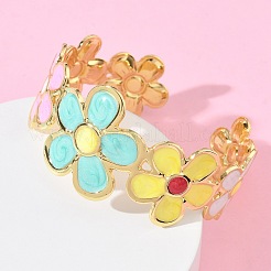 Multicolor Brass Enamel Cuff Bangles for Women&nbsp;BJEW-G787-02G-02