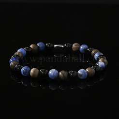 Natural Blue Veined Stone Black Agate Cylinder Men's Bracelets&nbsp;MW6661