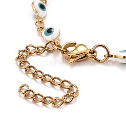 Enamel Heart with Evil Eye Link Chains Bracelet&nbsp;BJEW-P271-07G-02