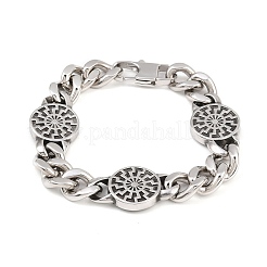 Stainless Steel Flat Round with Sun Symbol Bracelets&nbsp;BJEW-D379-08ASP