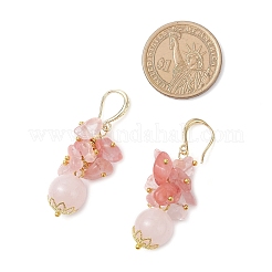 Natural Rose Quartz & Synthetic Cherry Quartz Glass Chip Beaded Dangle Earrings&nbsp;EJEW-JE06568-03
