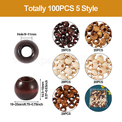 100Pcs 5 Style Pine Wood Beads&nbsp;WOOD-CD0001-17