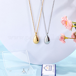 2Pcs 2 Colors 201 Stainless Steel Teardrop Memorial Urn Ashes Pendant Necklaces&nbsp;NJEW-CN0001-21