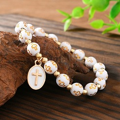 Oval with Cross Pattern Alloy Charm Bracelets&nbsp;FS-WG67826-01