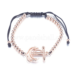 Adjustable Brass Braided Beaded Bracelets&nbsp;BJEW-F282-22RG-RS