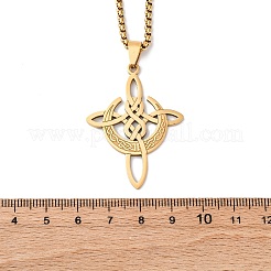 201 Stainless Steel Viking Knot Cross with Moon Pendant Necklaces for Men&nbsp;NJEW-S440-09G
