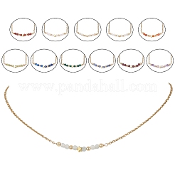12Pcs 12 Styles Constellation Brass Star & Natural Mixed Stone Faceted Round Beaded Pendant 304 Stainless Steel Cable Chain Necklaces&nbsp;NJEW-JN05612