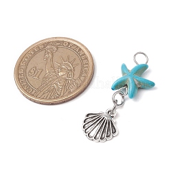 Starfish/Sea Stars Dyed Synthetic Turquoise & Alloy Shell Shape Pendants&nbsp;PALLOY-JF03957-01