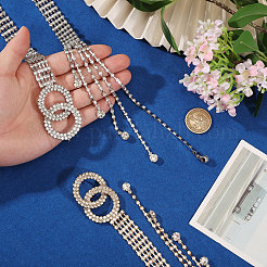 2Pcs 2 Colors Brass & Iron Full Crystal Rhinestone Chain Belts with Double Rings Buckles&nbsp;AJEW-FG0006-30A