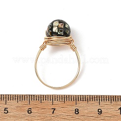Eco-Friendly Copper Wire with Natural Abalone Shell Beads Finger Rings&nbsp;RJEW-JR01099