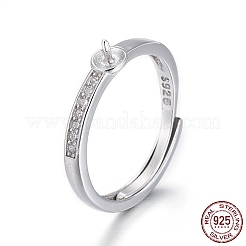 Anti-Tarnish Adjustable Rhodium Plated 925 Sterling Silver Finger Design Ring Mounts Fittings with Pearl Seat&nbsp;X-STER-F048-15P