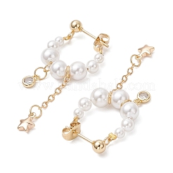 304 Stainless Steel Round with Star Shell Pearl Hoop Earrings&nbsp;EJEW-TA00633