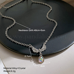 Alloy Rhinestone Angel Wings with Teardrop Pendant Necklaces for Women&nbsp;FS-WG52CAF-01