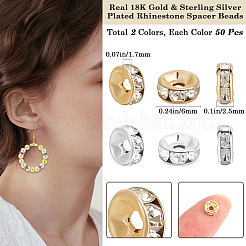 100Pcs 2 Colors Brass Rhinestone Spacer Beads&nbsp;KK-BBC0016-01