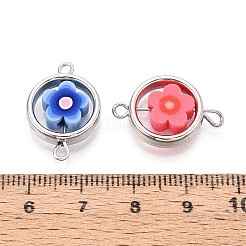 Polymer Clay Flower & CCB Ring Frame Links Connector Charms&nbsp;CLAY-T022-23M-A