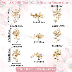 9Pcs 3 Style Brass Micro Pave Cubic Zirconia Pendants Sets&nbsp;KK-BBC0007-54