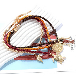 4Pcs 4 Styles Alloy Fish Starfish Shell Shape Pendant Cotton Cord Necklaces for Women&nbsp;NJEW-F357-01KCG