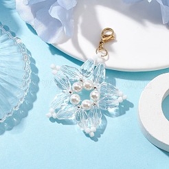 Christmas Snowflake Shell Pearl & Glass Pendant Decorations&nbsp;HJEW-TA00185