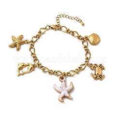 Ocean Theme 304 Stainless Steel Charm Bracelets for Women&nbsp;BJEW-Z142-01G