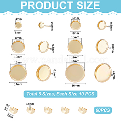 Flat Round 304 Stainless Steel Stud Earring Settings&nbsp;STAS-UN0062-60