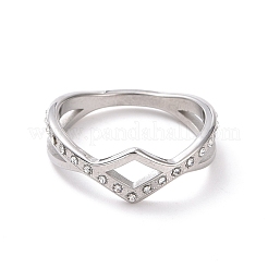 Crystal Rhinestone Wave Finger Ring&nbsp;RJEW-D120-15B-P