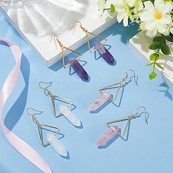 3 Pairs 3 Style Natural Mixed Gemstone Triangle with Bullet Dangle Earrings&nbsp;EJEW-AN0002-27