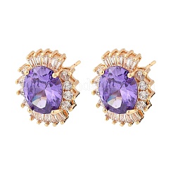 Oval Brass Micro Pave Cubic Zirconia Stud Earrings for Women&nbsp;EJEW-G428-27G-03