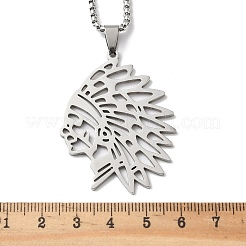 201 Stainless Steel Hollow Cut American Indian Chief Pendant Necklaces&nbsp;LS-NJEW-H065-13P