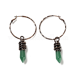 Natural Green Aventurine Bullet Dangle Hoop Earrings&nbsp;G-D468-23R