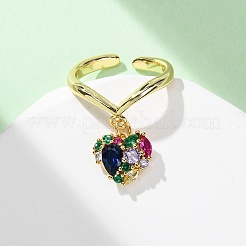Brass Micro Pave Cubic Zirconia Open Cuff Rings for Women&nbsp;RJEW-U057-22B-G