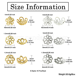 60Pcs 6 Styles Flower Brass Fancy Bead Caps&nbsp;KK-CJ0002-20-NR