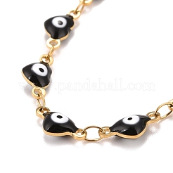 Enamel Heart with Evil Eye Link Chains Bracelet&nbsp;BJEW-P271-07G-03
