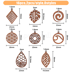 16Pcs 8 Styles Natural Walnut Wood Pendants&nbsp;WOOD-HY0001-04