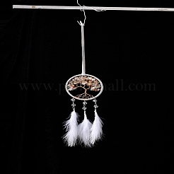 Woven Web/Net with Feather Pendant Decorations&nbsp;HJEW-I013-02