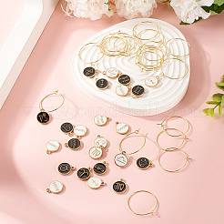 2 Sets Alloy Enamel Pendants Flat Round with Twelve Constellation Pattern&nbsp;ENAM-TA0002-82