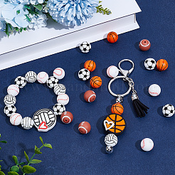 16Pcs 14 Styles All Kinds of Sports Balls Silicone Beads&nbsp;SIL-PA0001-32
