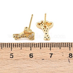 Brass Micro Pave Clear Cubic Zirconia Heart Stud Earrings&nbsp;EJEW-F400-28C-G