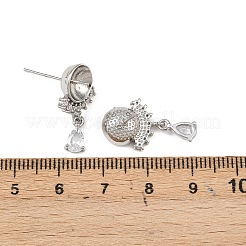 Brass Micro Pave Clear Cubic Zirconia Teardrop Stud Earring Findings&nbsp;KK-H524-07P