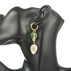 Leaf Natural Freshwater Shell & Teardrop Glass Dangle Earrings&nbsp;EJEW-JE07148