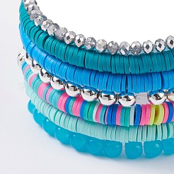 Handmade Polymer Clay Heishi Beads Stretch Bracelets Set&nbsp;BJEW-JB07390