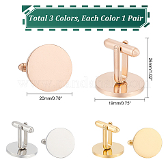 3 Pairs 3 Colors 201 Stainless Steel Cufflinks for Men&nbsp;STAS-UN0051-90
