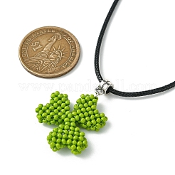 Glass Seed Beads Beaded Clover Pendant Necklaces&nbsp;NJEW-MZ00087