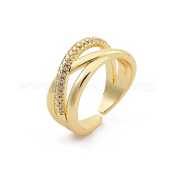 Rack Plating Brass Micro Pave Clear Cubic Zirconia Cuff Rings&nbsp;RJEW-M028-111G