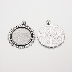 Star Pattern Flat Round Tibetan Style Alloy Pendant Cabochon Settings&nbsp;PALLOY-K109-31AS-RS