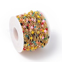Handmade Eco-friendly Brass Enamel Flat Round Link Chain&nbsp;CHC-E025-22G
