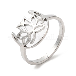 Non-Tarnish 304 Stainless Steel Hollow Lotus Adjustable Ring for Women&nbsp;RJEW-M149-30P
