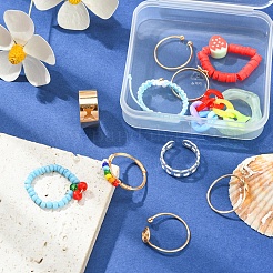 12Pcs 12 Style Cherry & Strawberry & Flower Glass Seed & Polymer Clay Heishi Beaded Stretch Finger Rings&nbsp;RJEW-YW0001-01