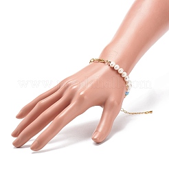 Natural Pearl & Polymer Clay Beaded Bracelet with 304 Stainless Steel Paperclip Chains for Women&nbsp;BJEW-JB08844