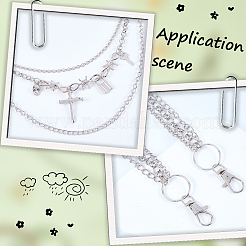 Alloy Cross Lock Key Charm 3 Layer Chain Belts for Pants&nbsp;AJEW-WH20070-056