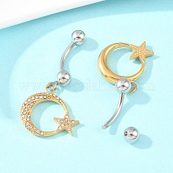 316 Stainless Steel Crystal Rhinestone Curved Barbell Dangle Belly Rings&nbsp;AJEW-C044-04